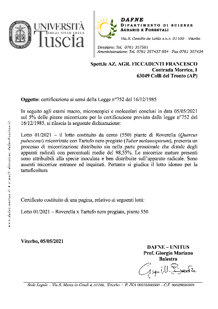 Certificazione piante tartufigene